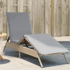 vidaXL Solsäng med dyna beige konstrotting