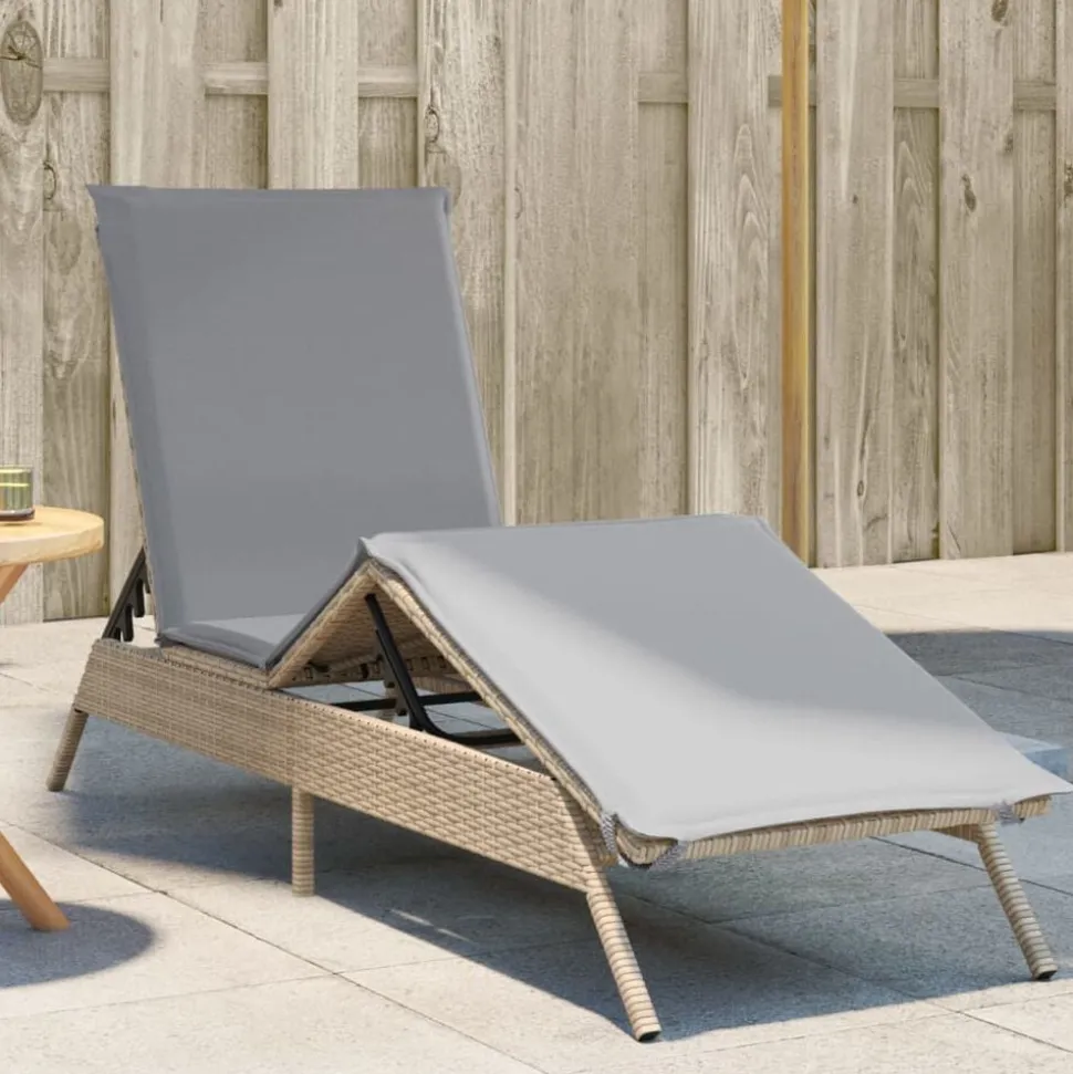 vidaXL Solsäng med dyna beige konstrotting