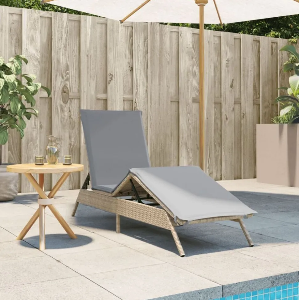 vidaXL Solsäng med dyna beige konstrotting