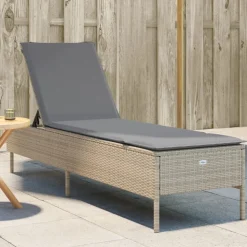 vidaXL Solsäng med dyna beige konstrotting