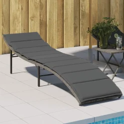 Clearance vidaXL Solsäng med dyna 55x199x50 cm konstrotting Grå