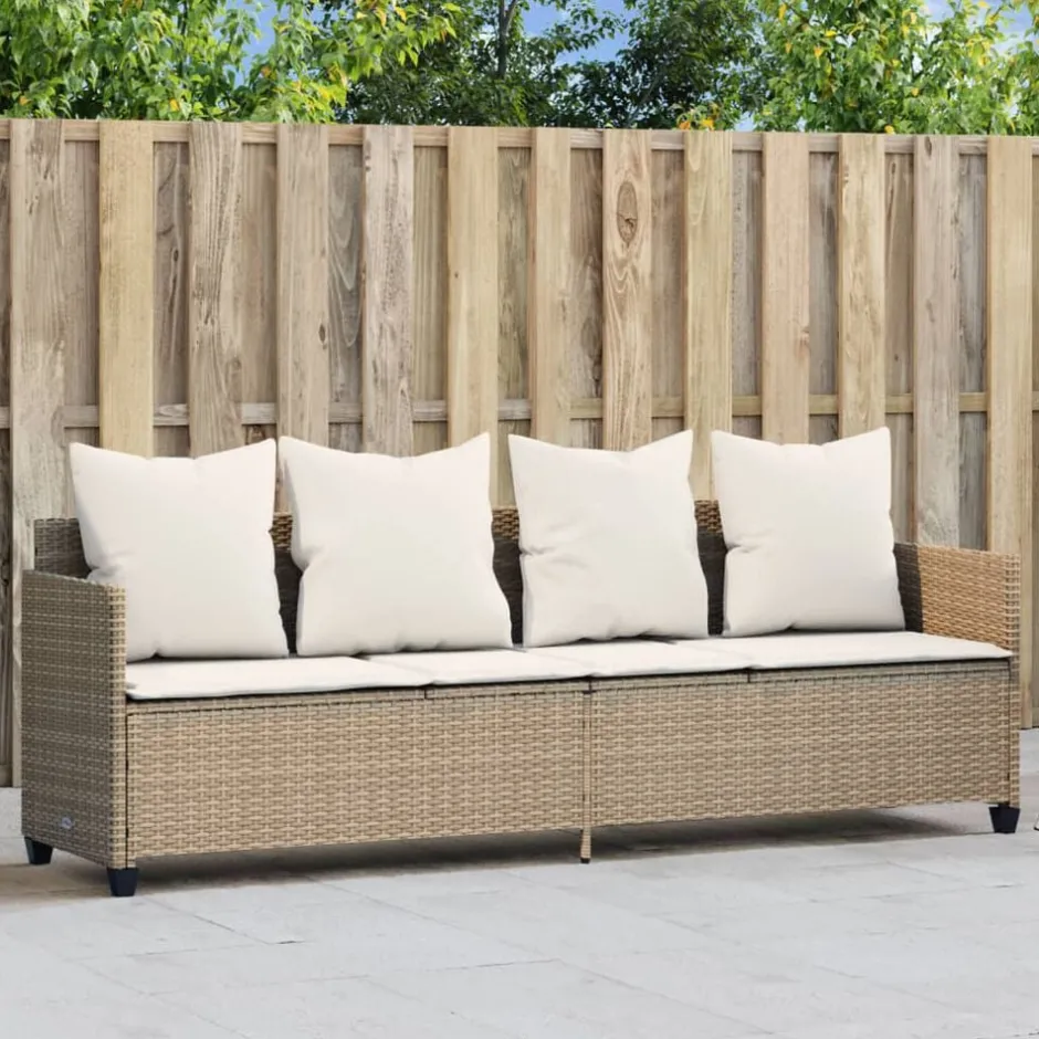 New vidaXL Solsäng med dynor beige konstrotting beige och gräddvit