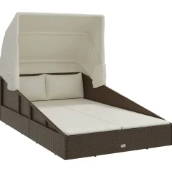 Best vidaXL Solsäng med hopfällbart tak 200x114x128 cm konstrotting Brun
