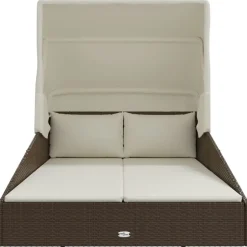 Best vidaXL Solsäng med hopfällbart tak 200x114x128 cm konstrotting Brun