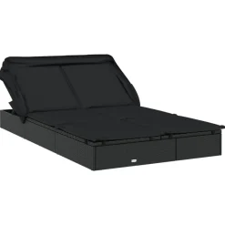vidaXL Solsäng med hopfällbart tak 213x118x97 cm konstrotting Svart