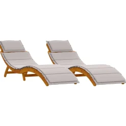 vidaXL Solsäng med kudde 2 pcs Taupe Massivt Akaciaträ