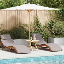 vidaXL Solsäng med kudde 2 pcs Taupe Massivt Akaciaträ