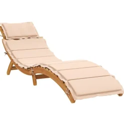 Hot vidaXL Solsäng med kudde massiv akacia Beige