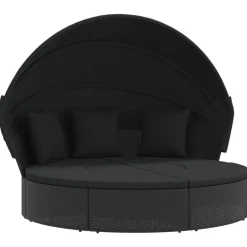 Discount vidaXL Solsäng med tak och dynor konstrotting Svart