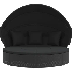 Discount vidaXL Solsäng med tak och dynor konstrotting Svart