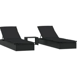 Outlet vidaXL Solsängar 2 st med bord konstrotting Svart