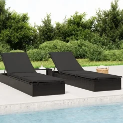 Outlet vidaXL Solsängar 2 st med bord konstrotting Svart