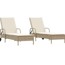Outlet vidaXL Solsängar med dynor 2 st beige konstrotting beige och gräddvit