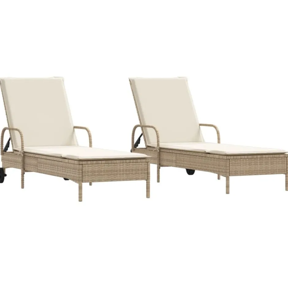 Outlet vidaXL Solsängar med dynor 2 st beige konstrotting beige och gräddvit