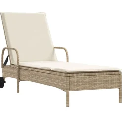 Outlet vidaXL Solsängar med dynor 2 st beige konstrotting beige och gräddvit