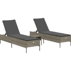 vidaXL Solsängar med dynor set 3 delar konstrotting Grå