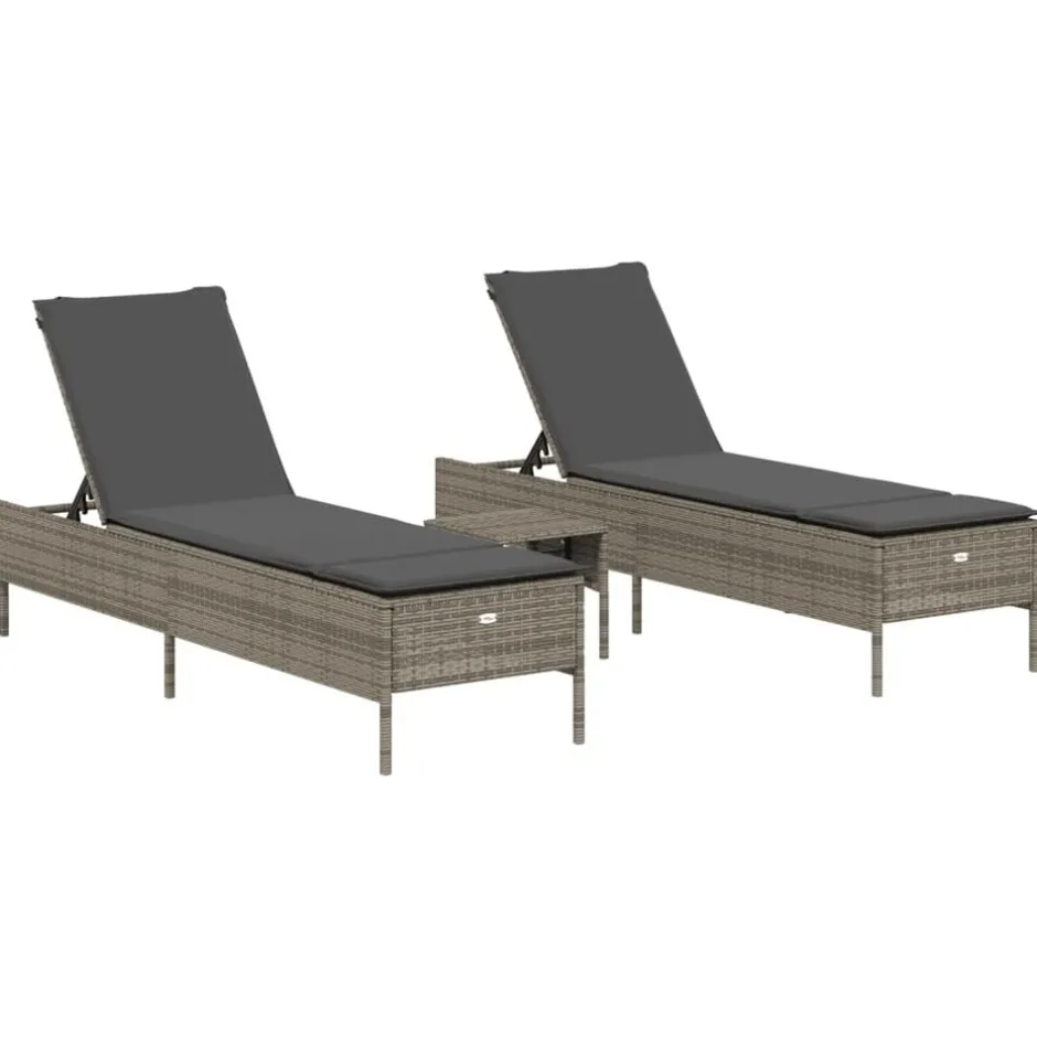 vidaXL Solsängar med dynor set 3 delar konstrotting Grå