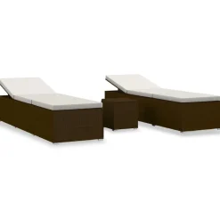 Best vidaXL Solsängar och sidobord 3 delar konstrotting Brun