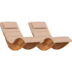 Best vidaXL Solstol med kudde 2-person 2 pcs Brun Massivt Akaciaträ Beige