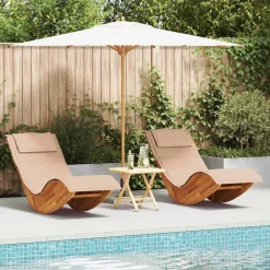Best vidaXL Solstol med kudde 2-person 2 pcs Brun Massivt Akaciaträ Beige