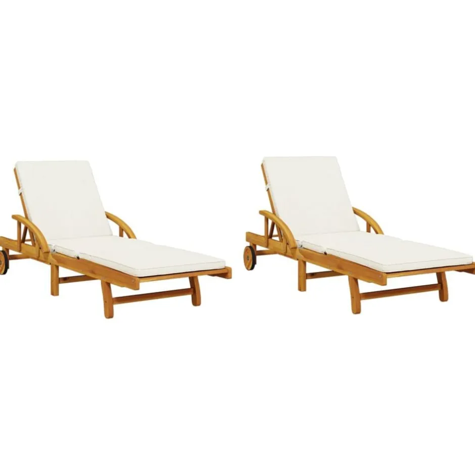 Hot vidaXL Solstolar 2 st med kuddar 200x68x83 cm massivt akaciaträ Kräm