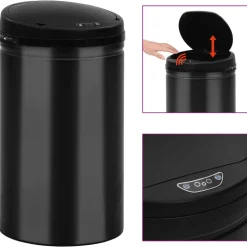 vidaXL Soptunna med automatisk sensor 40 L kolstål svart