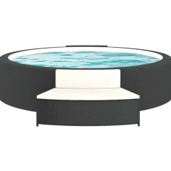 Discount vidaXL Spabänk med dynor 2 st konstrotting Svart