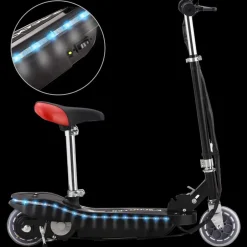 New vidaXL Sparkcykel med sits och LEDs för barn 120 W Svart