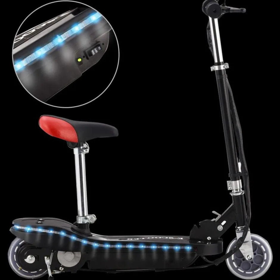 New vidaXL Sparkcykel med sits och LEDs för barn 120 W Svart