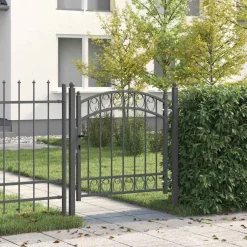 Online vidaXL Staketgrind EMMEN 100 x 100 cm Pulverlackerad stål Låsbar Grå