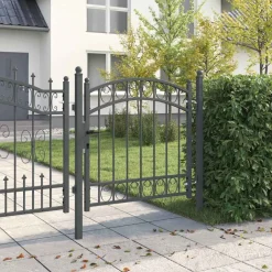 Online vidaXL Staketgrind EMMEN 100 x 100 cm Pulverlackerad stål Låsbar Grå