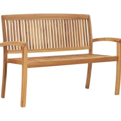vidaXL Stapelbar trädgårdsbänk med dyna 128,5 cm massiv teak