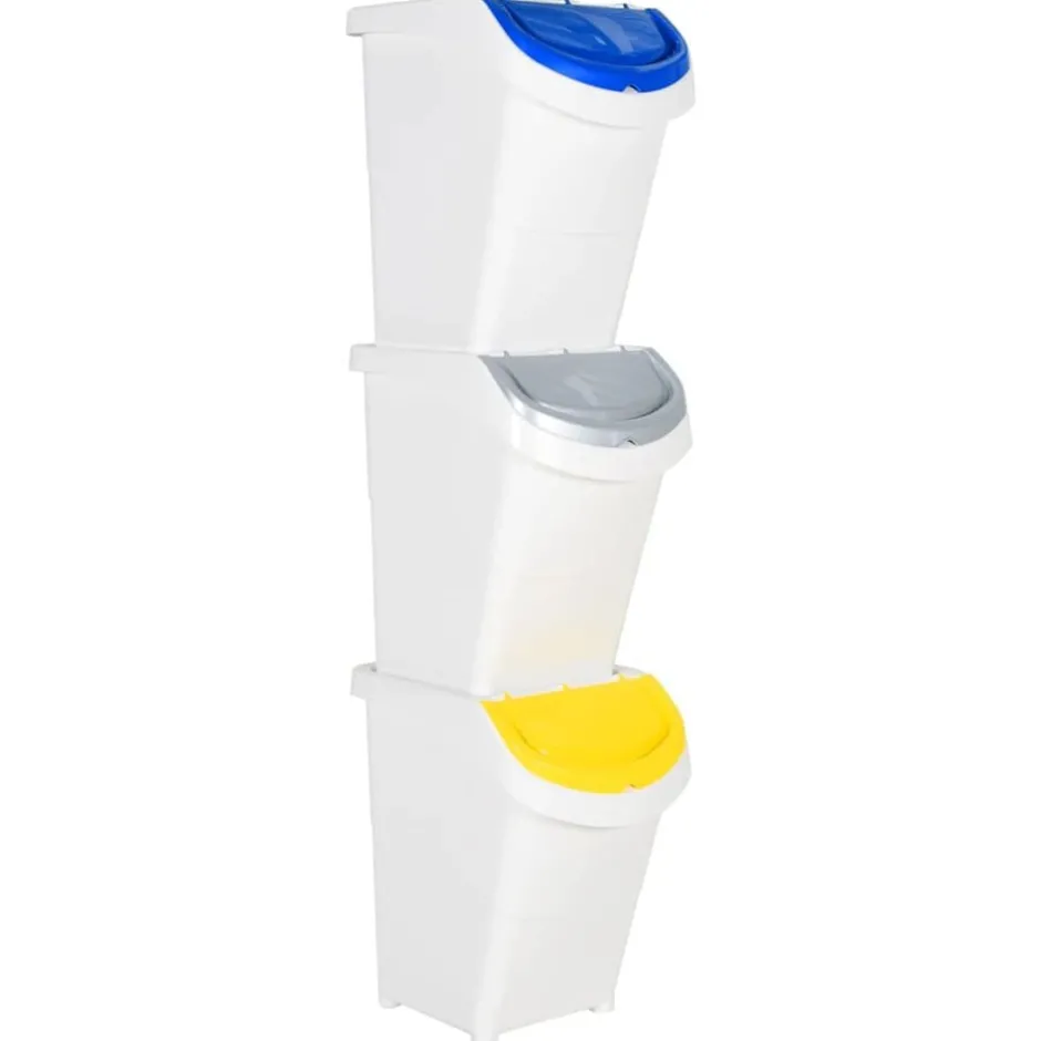 Sale vidaXL Stapelbara soptunnor med lock 3 st PP 120 L Vit