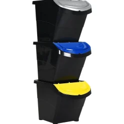 vidaXL Stapelbara soptunnor med lock 3 st svart PP 78 L