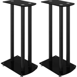 Best vidaXL Stativ för högtalare 2 st härdat glas 3-pelarmodell Svart