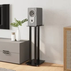 Best vidaXL Stativ för högtalare 2 st härdat glas 3-pelarmodell Svart