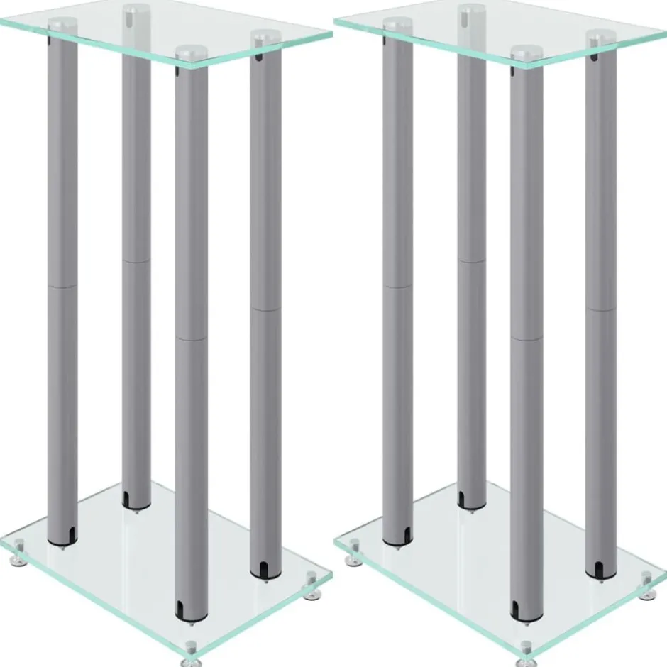 Best vidaXL Stativ för högtalare 2 st härdat glas 4-pelarmodell Silver