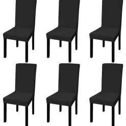 New vidaXL Stolsöverdrag rak modell stretch 6 st Svart