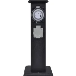 New vidaXL pelare för trädgården med eluttag och timer Svart