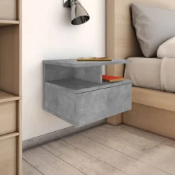 Best vidaXL Svävande sängbord 40x31x27 cm konstruerat trä Betonggrå