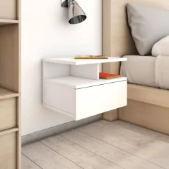 New vidaXL Svävande sängbord 40x31x27 cm konstruerat trä Vit