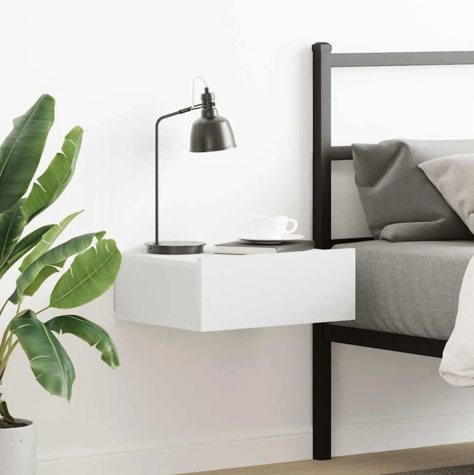 vidaXL Svävande sängbord vit 40x30x15 cm konstruerat trä