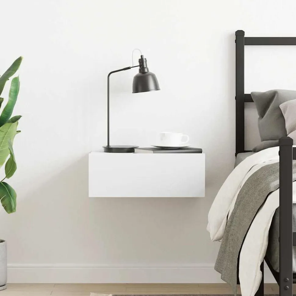 vidaXL Svävande sängbord vit 40x30x15 cm konstruerat trä