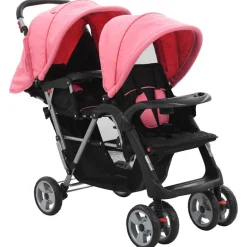 Clearance vidaXL Syskonvagn och svart stål Rosa