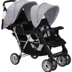 New vidaXL Syskonvagn stål och svart Grå