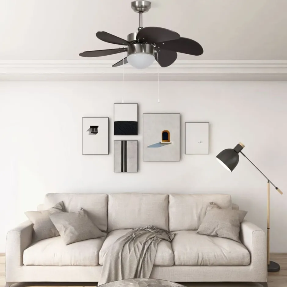 Best vidaXL Takfläkt med lampa 76 cm Mörkbrun