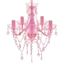 vidaXL Takkrona med kristaller 5 glödlampor rosa