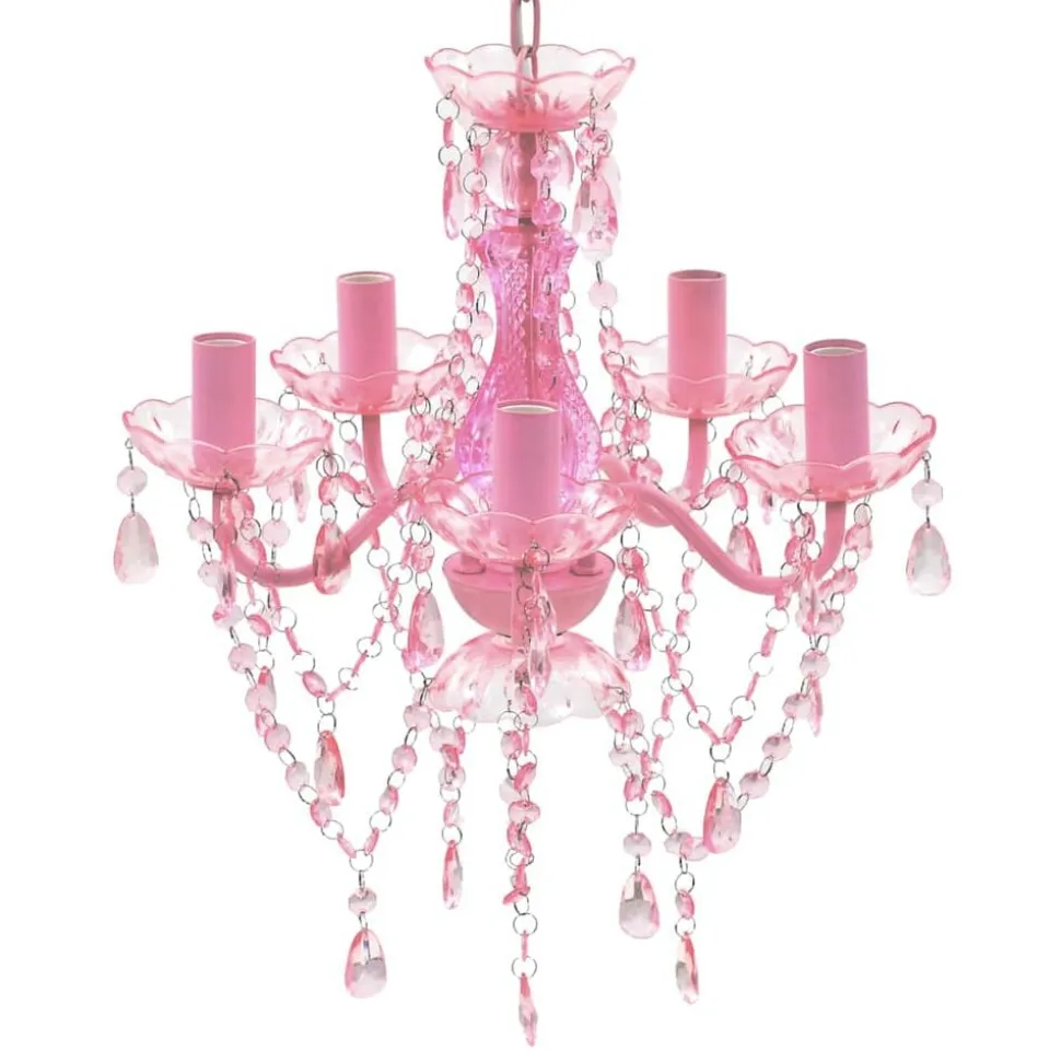 vidaXL Takkrona med kristaller 5 glödlampor rosa