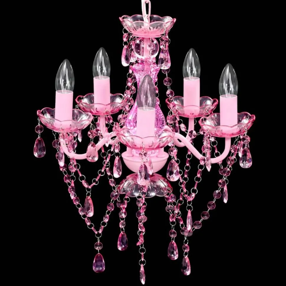 vidaXL Takkrona med kristaller 5 glödlampor rosa