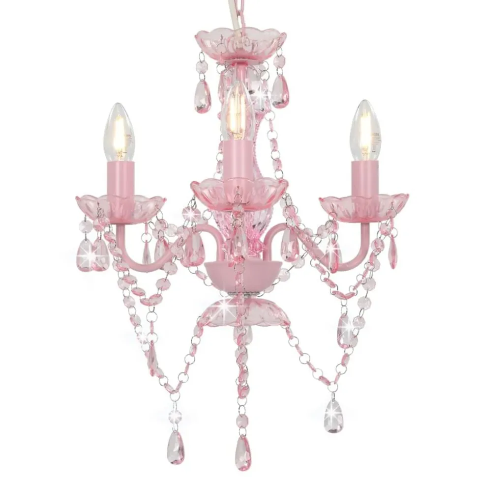 vidaXL Takkrona med pärlor rosa rund 3 x E14
